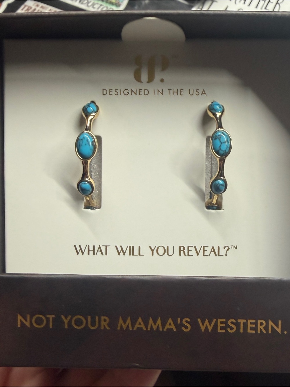 Gold Hoop Earrings with Turquoise Stones